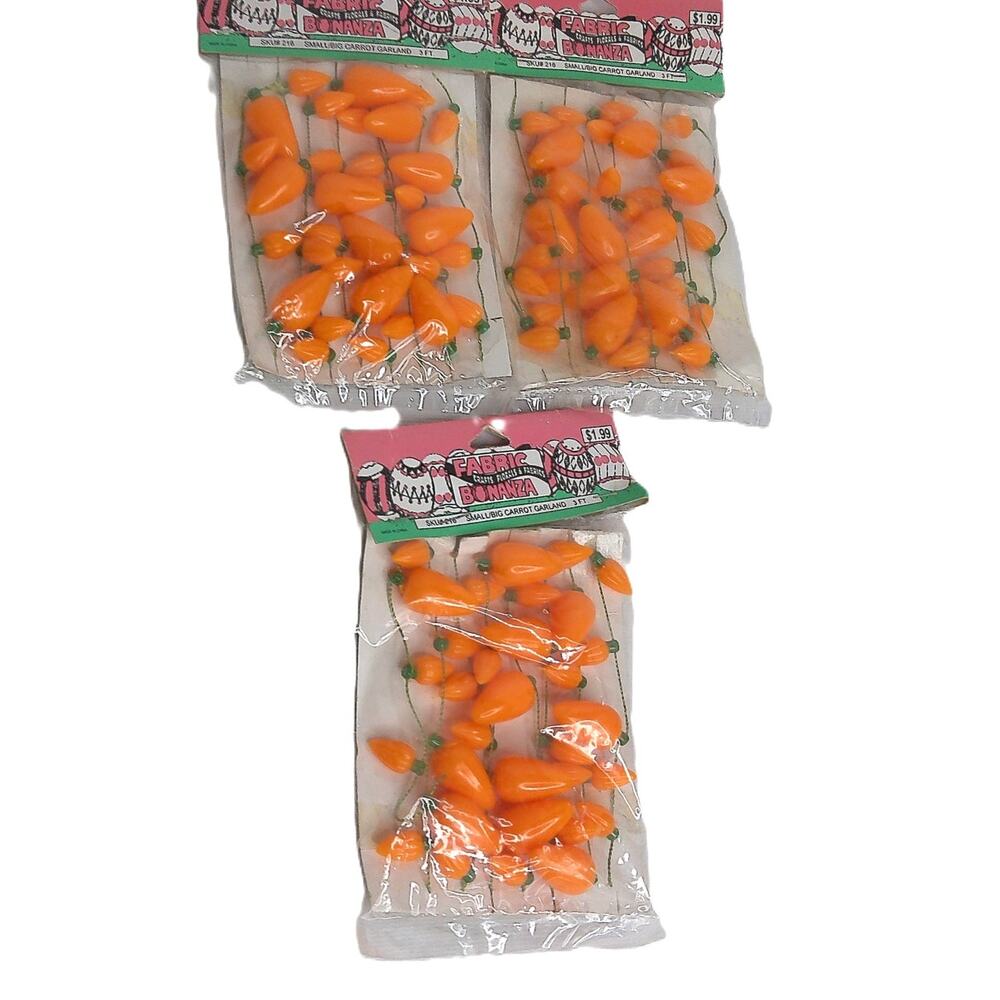 Vintage Fabric Bonanza Small Big Carrot Garland 3 Feet Orange SET OF 3 NEW - Picture 1 of 6